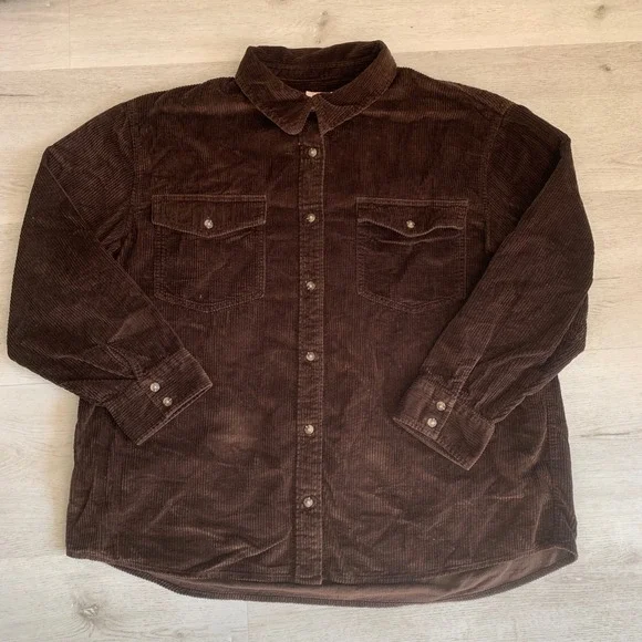 American Eagle Brown Corduroy Button Down Shirt Womens XL Long Sleeve Cotton - Picture 1 of 10